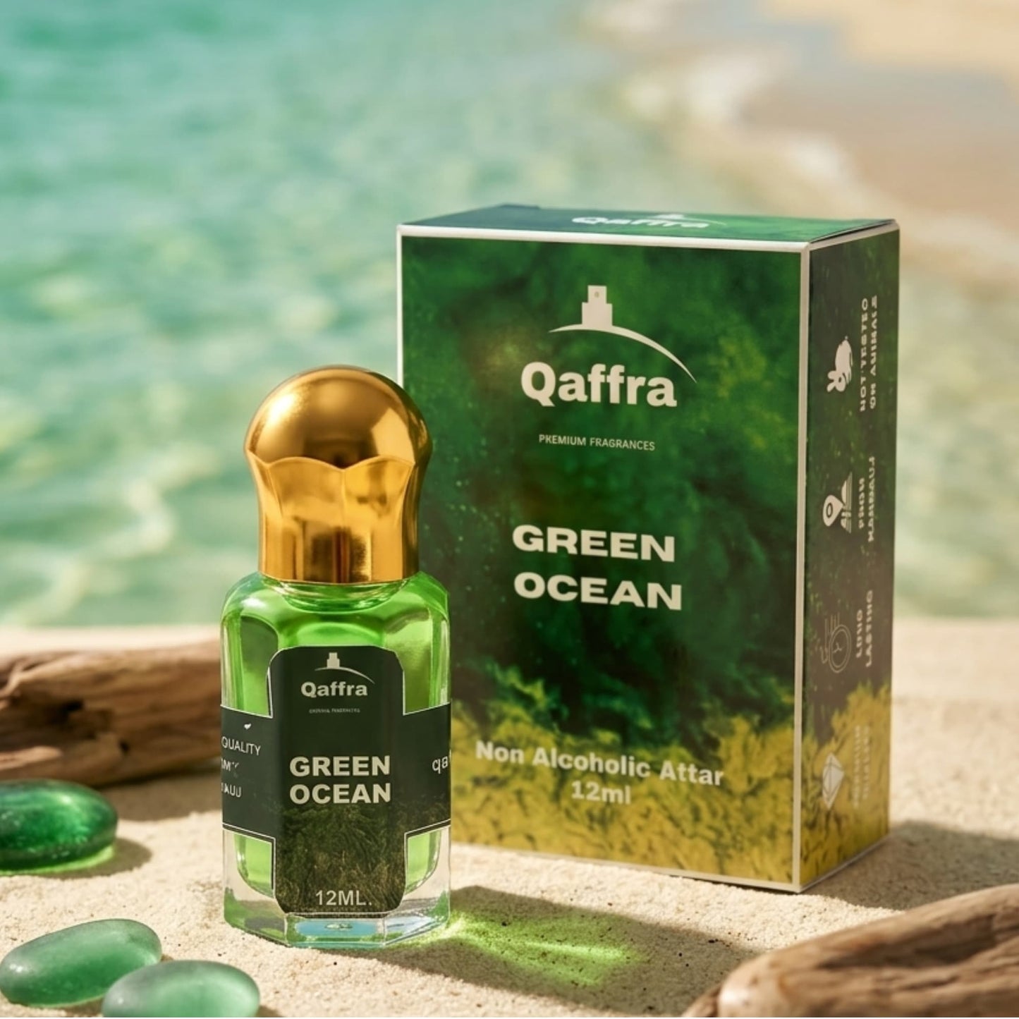 Qaffra Green Ocean Attar – Deep Ocean Aquatic Perfume Oil | Long Lasting | Kannauj
