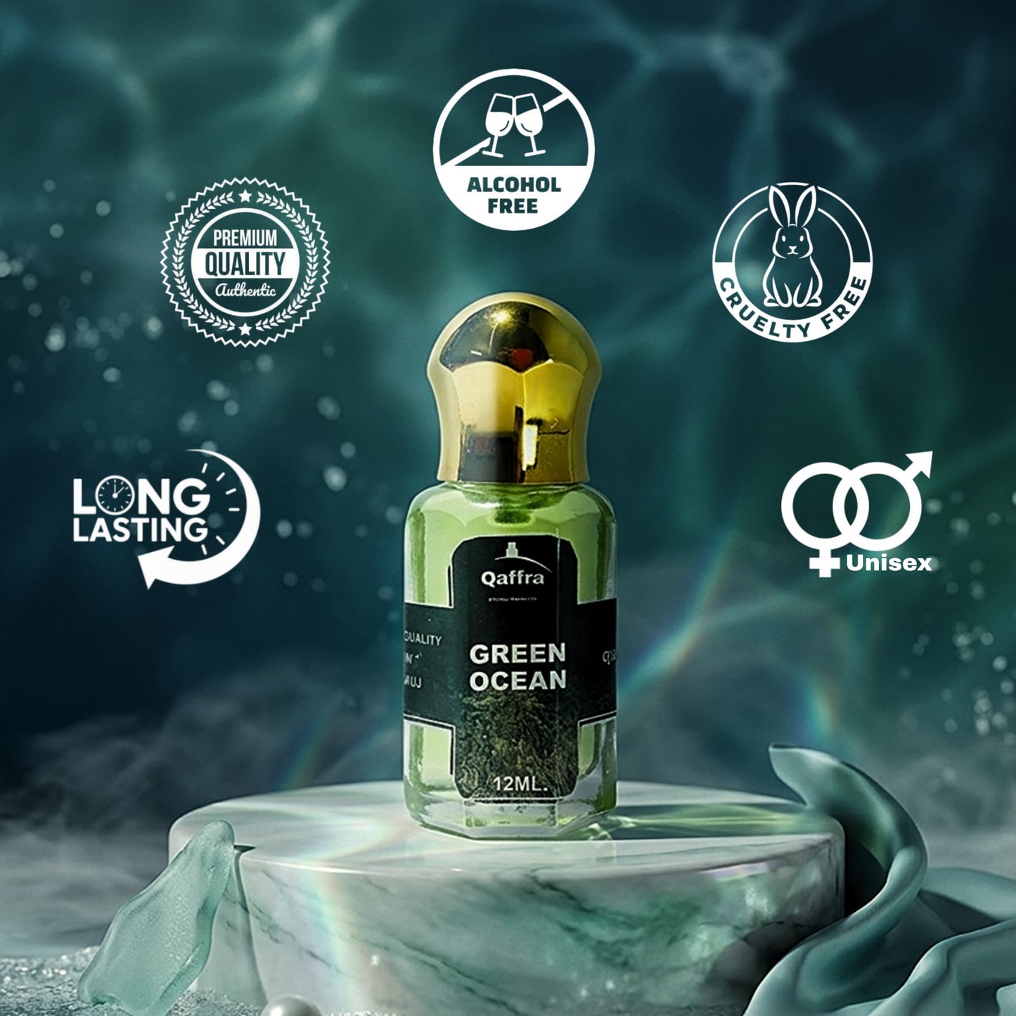 Qaffra Green Ocean Attar – Deep Ocean Aquatic Perfume Oil | Long Lasting | Kannauj