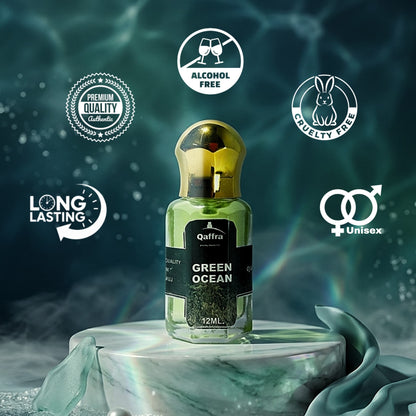 Qaffra Green Ocean Attar – Deep Ocean Aquatic Perfume Oil | Long Lasting | Kannauj