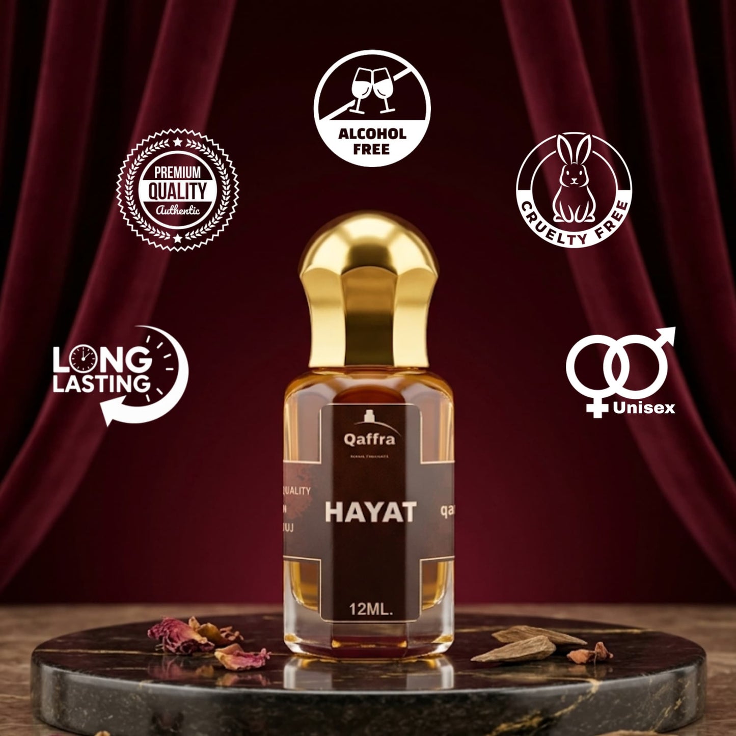 Hayat Attar by Qaffra – Long Lasting | Oud Rose Saffron Perfume Oil |  Crafted In Kannauj